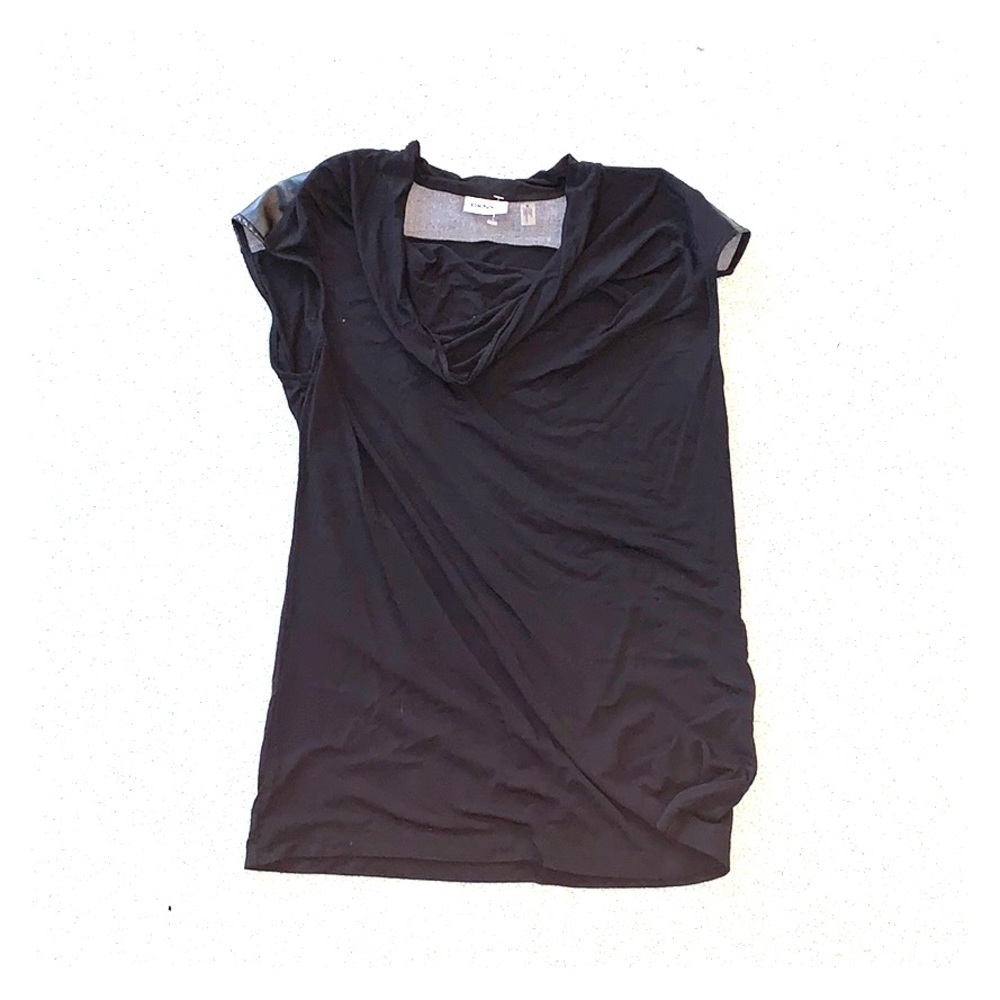 DKNYC Black short sleeve top w/ faux leather